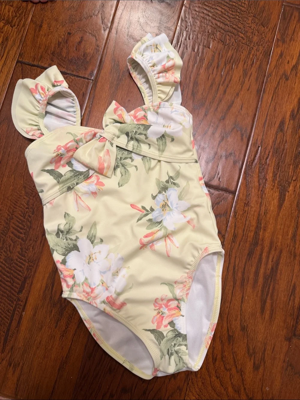 Janie and Jack Pale Yellow Floral Ruffle One-Piece Swimsuit